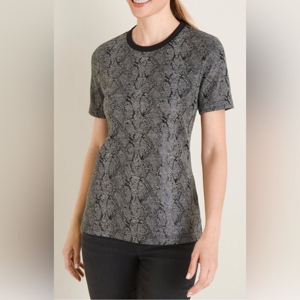 Chico's Black and Gray Snake Print Short Sleeve Top